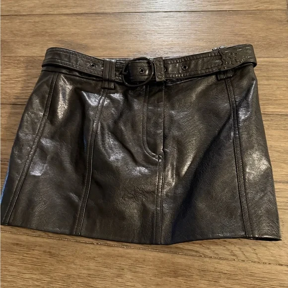 Mistress Rocks Black Vegan Leather Belted Mini Skirt Western Hardware XS - Picture 1 of 5